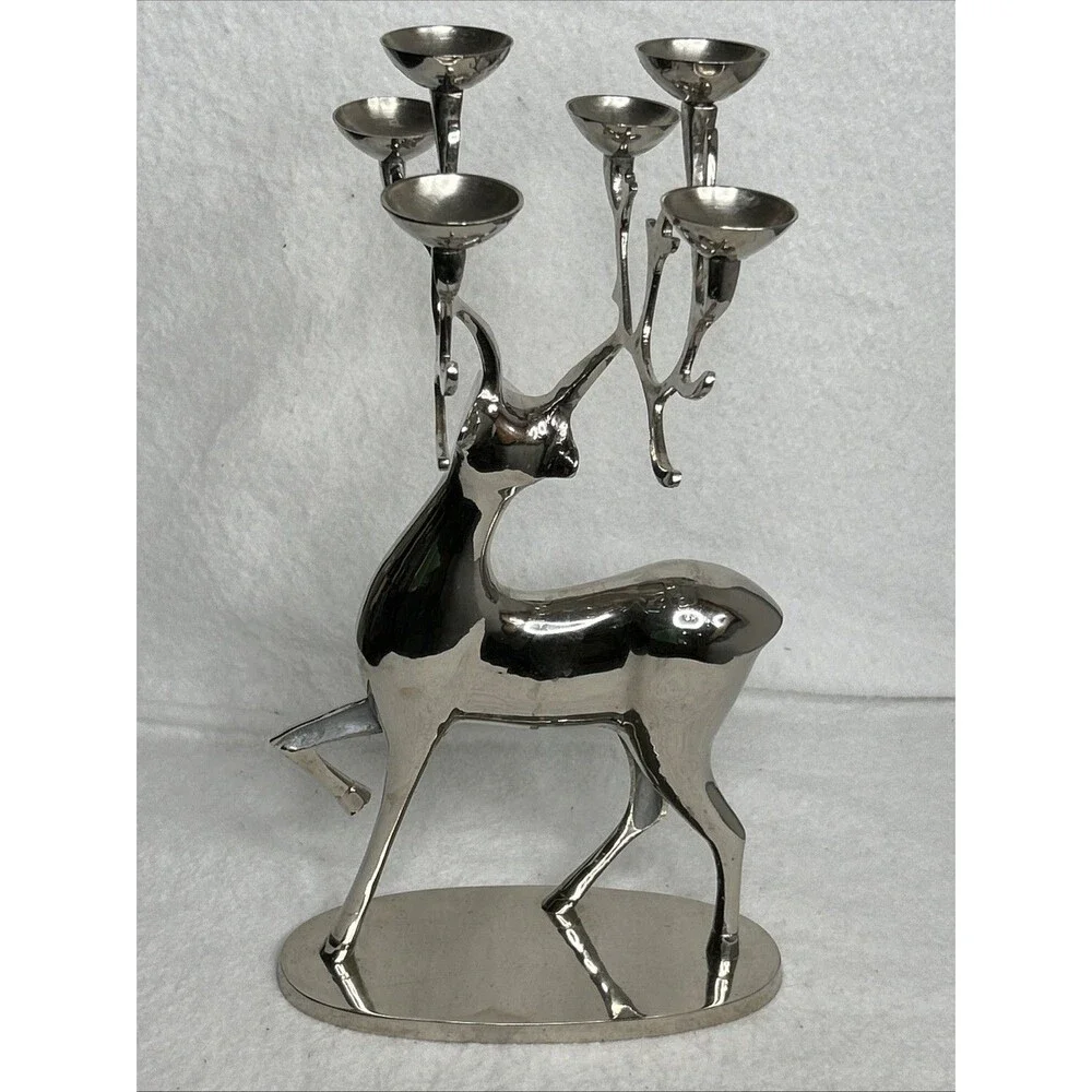 Silver Christmas Reindeer Antler Tea Light Candle Holder Table Centerpiece 16
